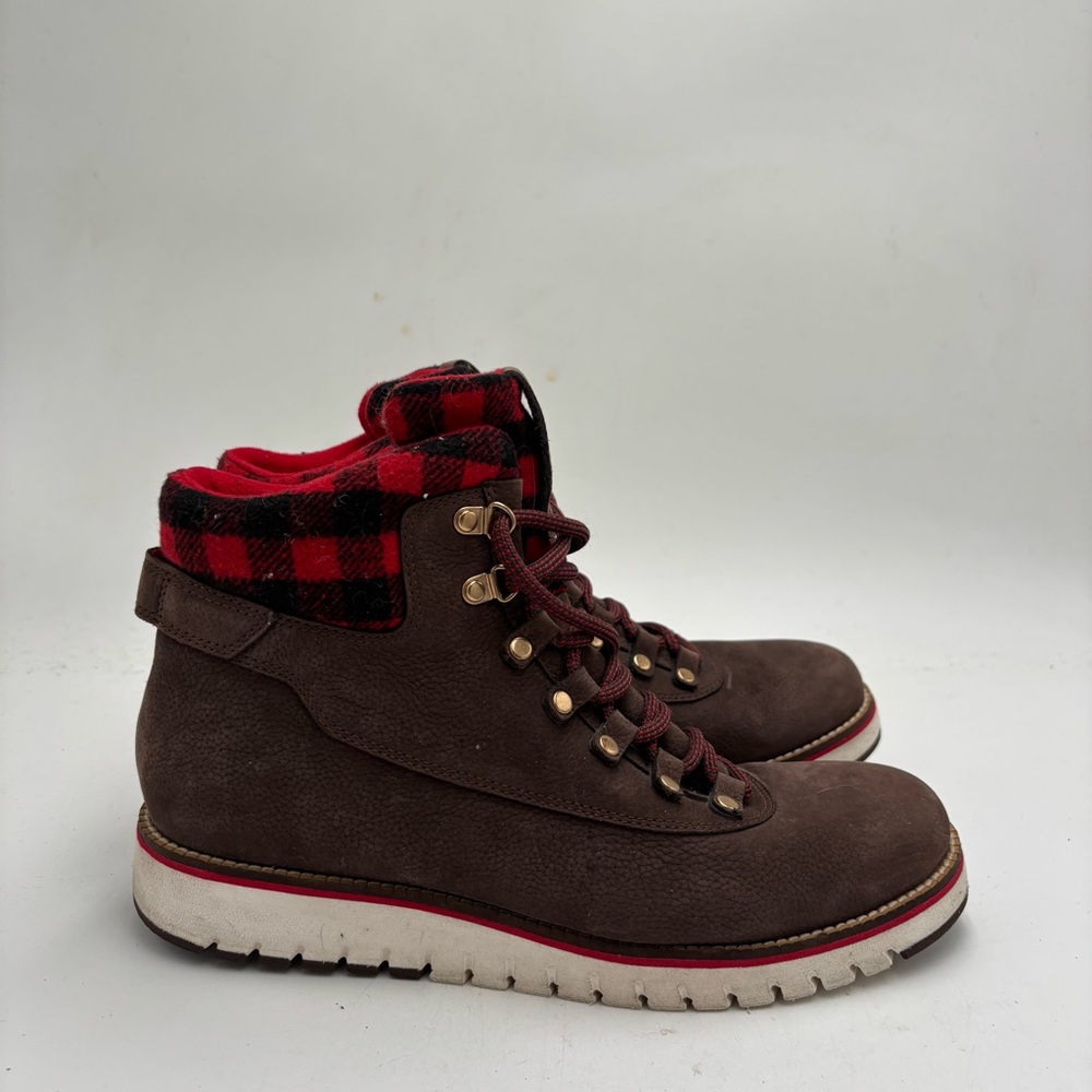 Cole Haan Women’s 10 Brown Leather Buffalo Plaid Zerogrand Lace Up Boots